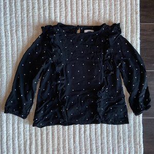 Old Navy ruffled black top with stars print, Girls size 6-7 (S), EUC